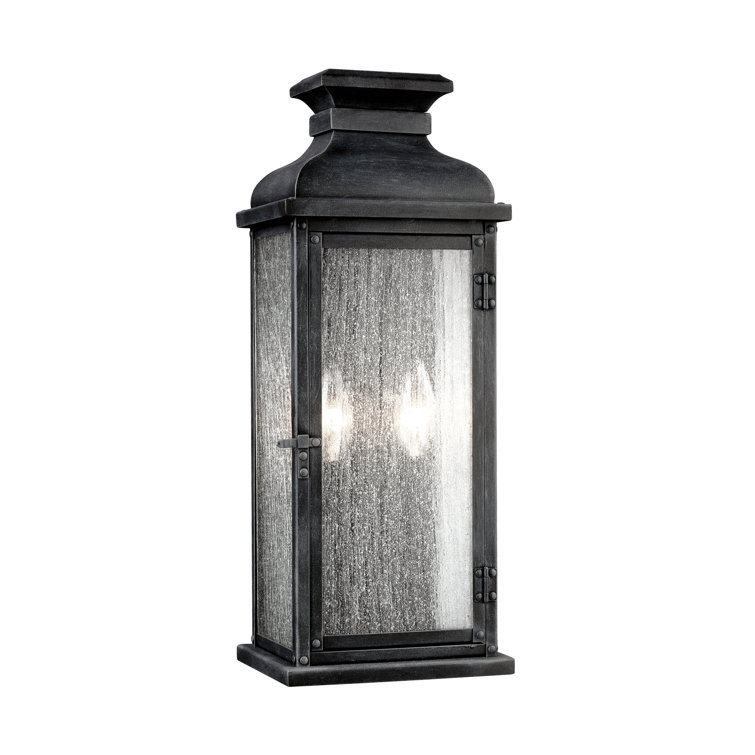 Dark Weathered Zinc Outdoor Wall Sconce with Clear Seeded Glass