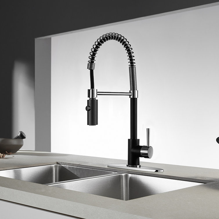 Matte Black and Chrome Single-Handle Pre-Rinse Kitchen Faucet