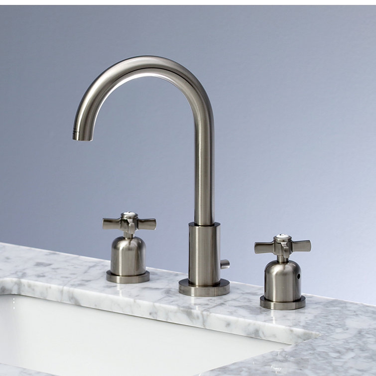 Brushed Nickel Widespread Bathroom Faucet with Cross Handles
