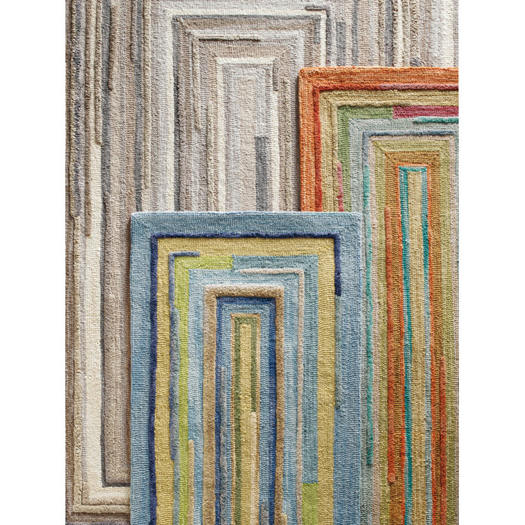 Concentric Geometric Handmade Tufted Wool Gray Area Rug
