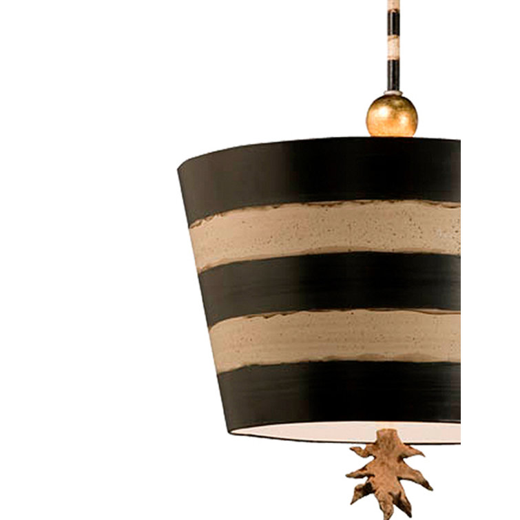 South Beach 15" Hand-Painted Black & Cream Pendant with Gold Accents