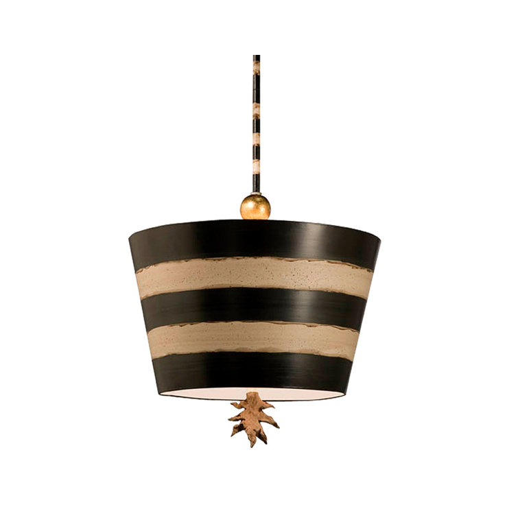 South Beach 15" Hand-Painted Black & Cream Pendant with Gold Accents