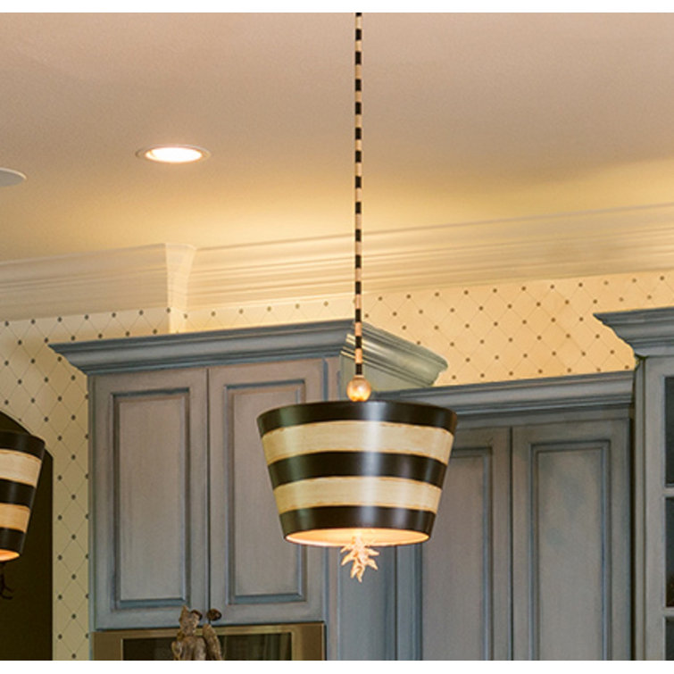 South Beach 15" Hand-Painted Black & Cream Pendant with Gold Accents