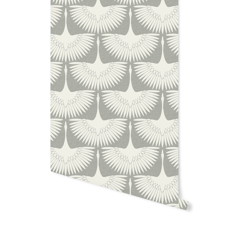 Genevieve Gorder Gray and White Feather Flock Peel and Stick Wallpaper