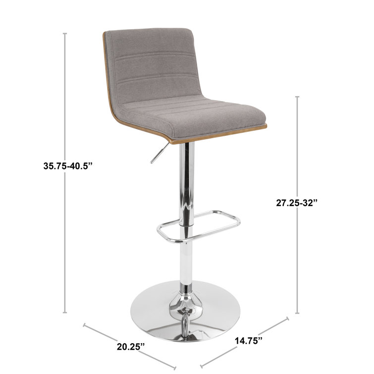 Gray Adjustable Swivel Bar Stool with Wood and Metal