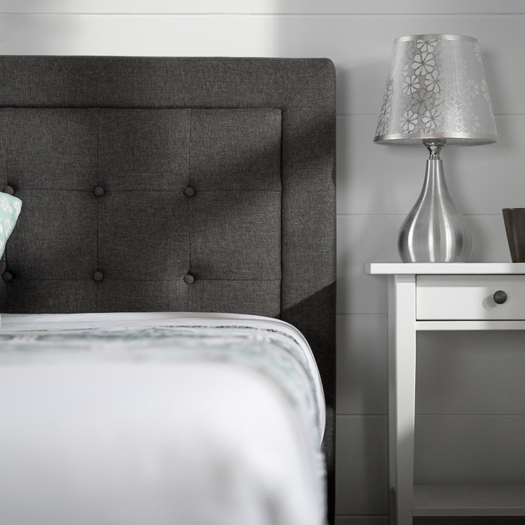 Dark Grey Queen Upholstered Platform Bed with Tufted Headboard