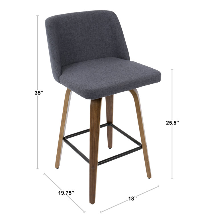 Toriano Mid-Century Modern Blue Wood & Metal Counter Stool - Set of 2