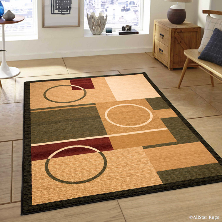 Handmade Geometric Black and Beige Synthetic Rectangular Rug