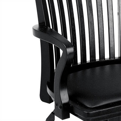 Black Vinyl High Back Ergonomic Swivel Banker Chair with Wood Base