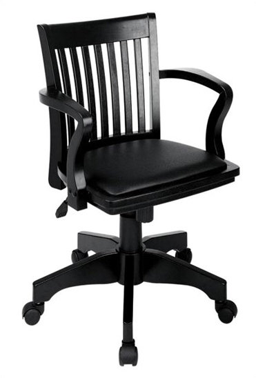 Black Vinyl High Back Ergonomic Swivel Banker Chair with Wood Base