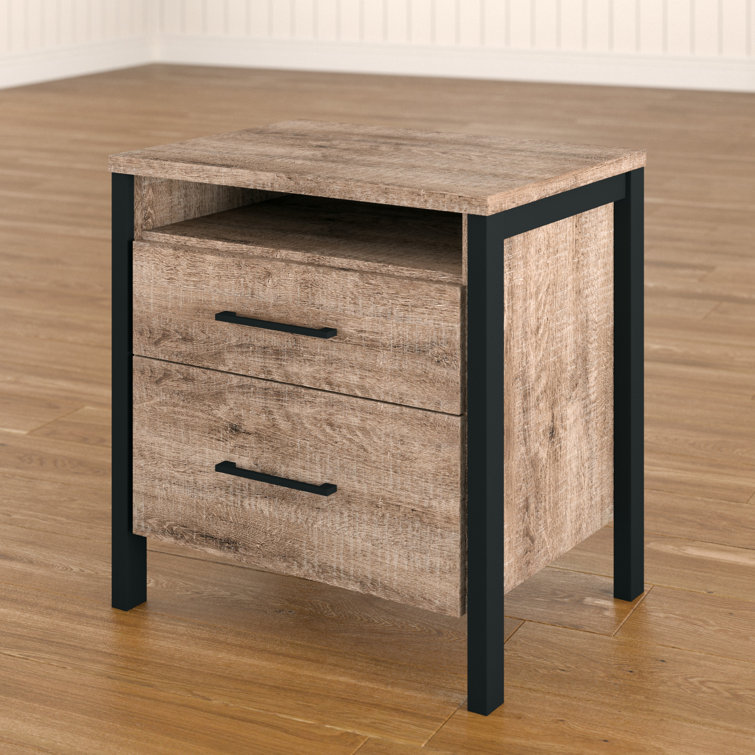 Munich Weathered Oak and Matte Black 2-Drawer Nightstand