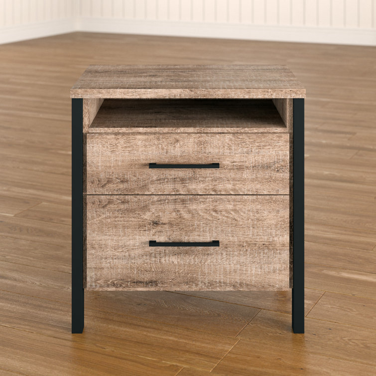 Munich Weathered Oak and Matte Black 2-Drawer Nightstand
