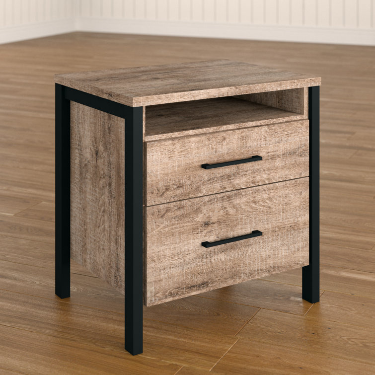 Munich Weathered Oak and Matte Black 2-Drawer Nightstand