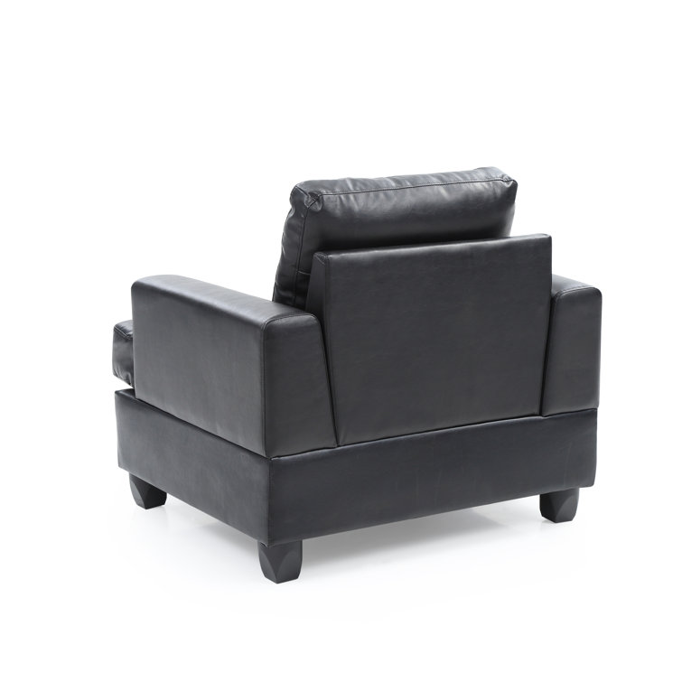 Black Faux Leather and Wood Tufted Accent Chair