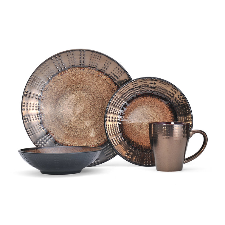 Verona Earth Tones Ceramic 16-Piece Dinnerware Set, Service for 4