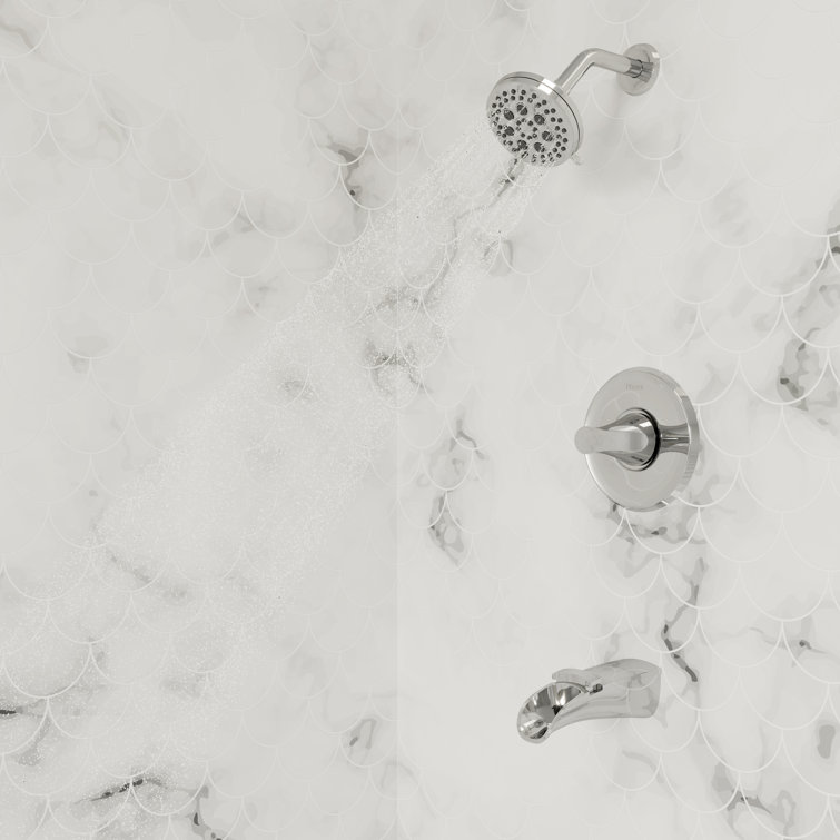 Polished Chrome Wall Mounted Tub and Shower Faucet with Pulse Rain Jet