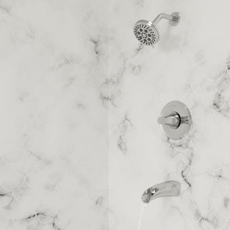 Polished Chrome Wall Mounted Tub and Shower Faucet with Pulse Rain Jet