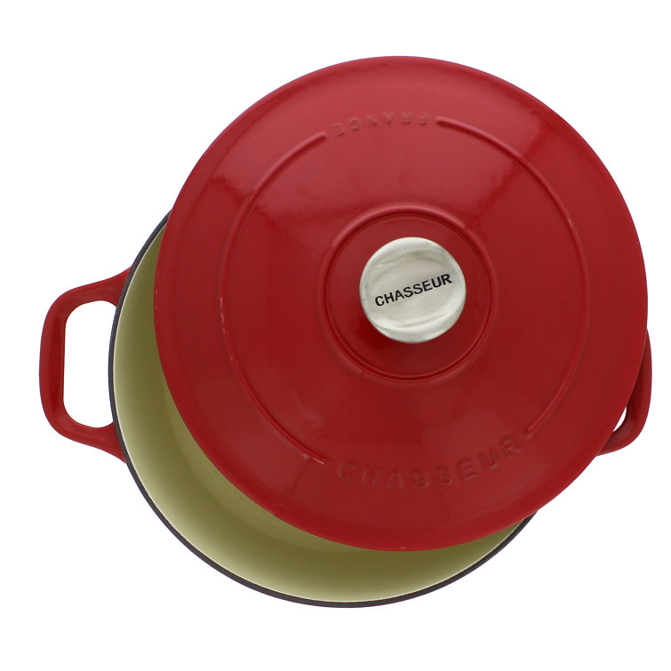 Red Enameled Cast Iron Round Dutch Oven with Stainless Steel Knob