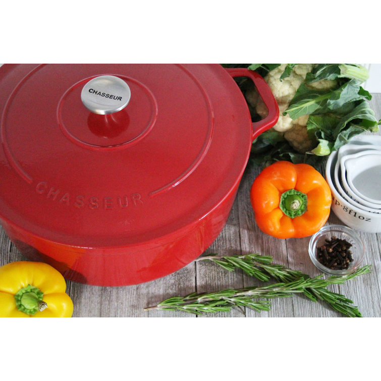 Red Enameled Cast Iron Round Dutch Oven with Stainless Steel Knob