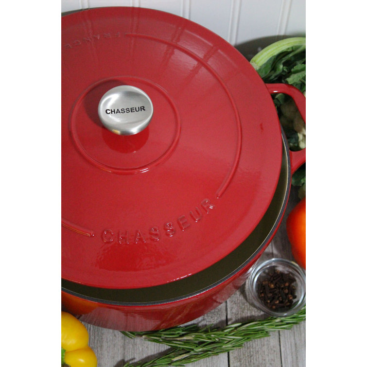 Red Enameled Cast Iron Round Dutch Oven with Stainless Steel Knob