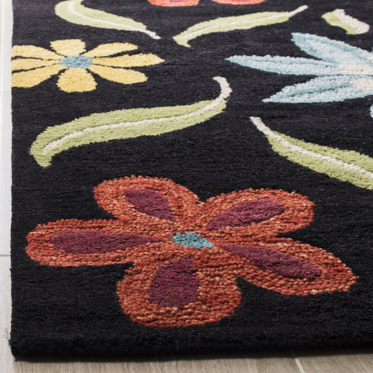 Black Hand-Knotted Wool Floral 8' x 10' Rug
