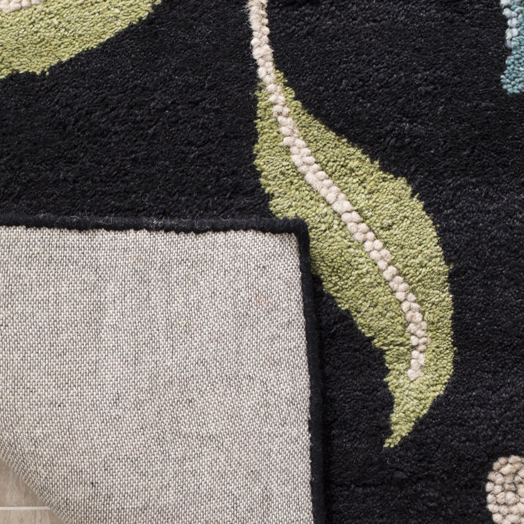 Black Hand-Knotted Wool Floral 8' x 10' Rug
