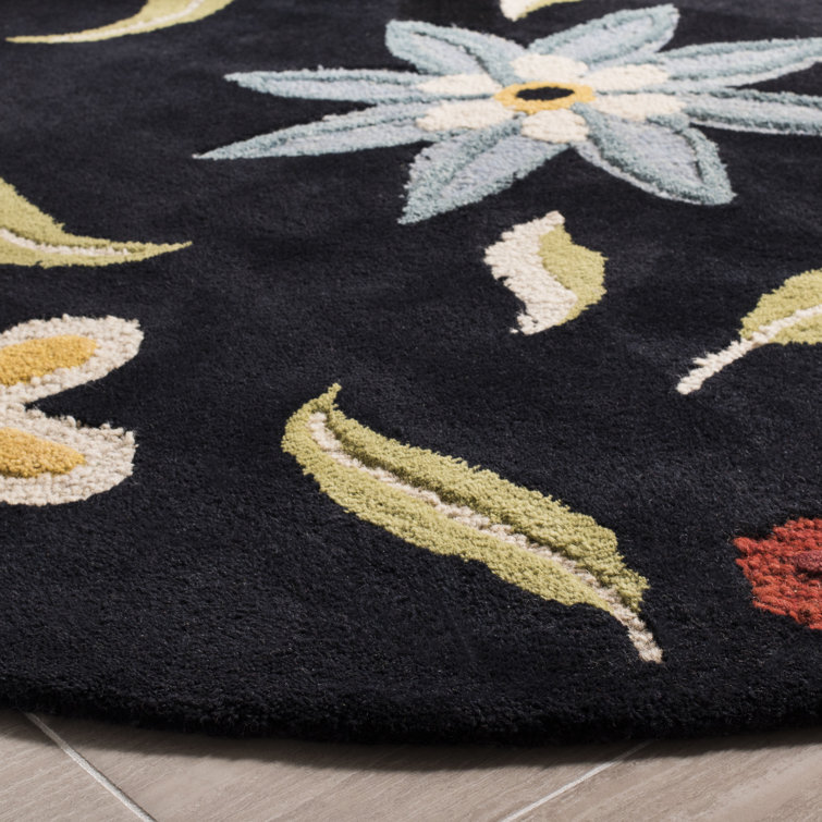 Black Hand-Knotted Wool Floral 8' x 10' Rug