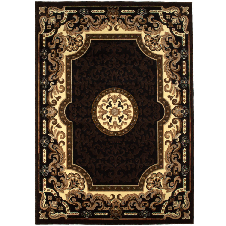 Black and Brown Stain-Resistant Synthetic Area Rug
