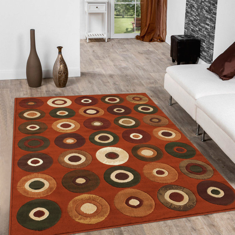 Rust and Green Geometric Synthetic Area Rug 5' x 7'