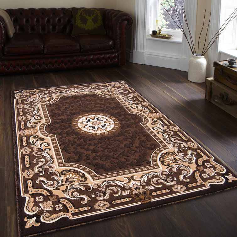 Ivory and Chocolate Synthetic Traditional Area Rug