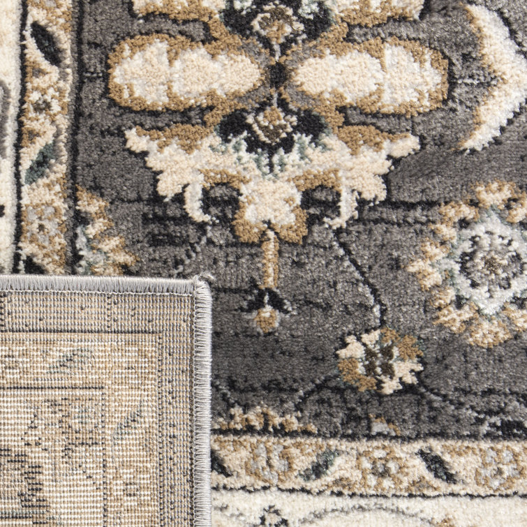 Gray and Cream Floral Synthetic Rectangle Area Rug
