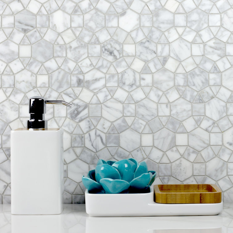 Calacatta White Marble Interlocking Mosaic Tile for Kitchen and Bathroom