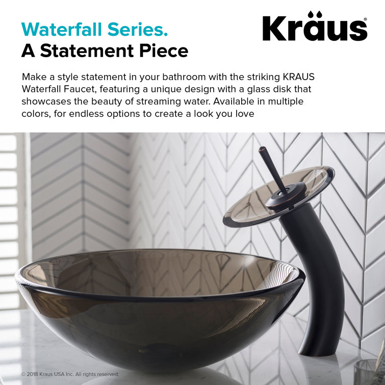 Elegant Bronze Gold Finish Vessel Bathroom Faucet with Clear Brown Glass Disk