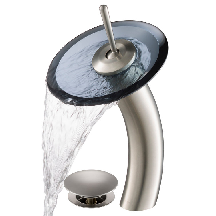 Satin Nickel Single Hole Vessel Faucet with Frosted Glass Disk