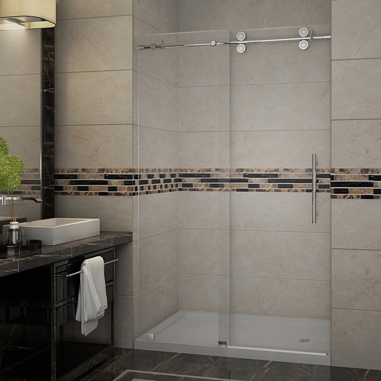 Langham 48'' Frameless Clear Tempered Glass Sliding Shower Door