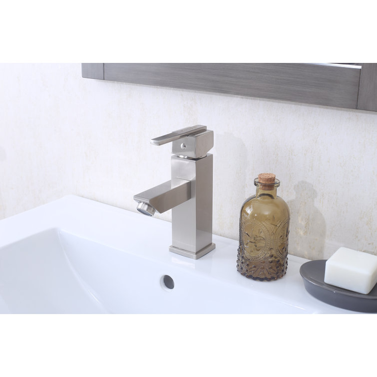 Brushed Nickel Single-Hole Bathroom Faucet with Drain Assembly