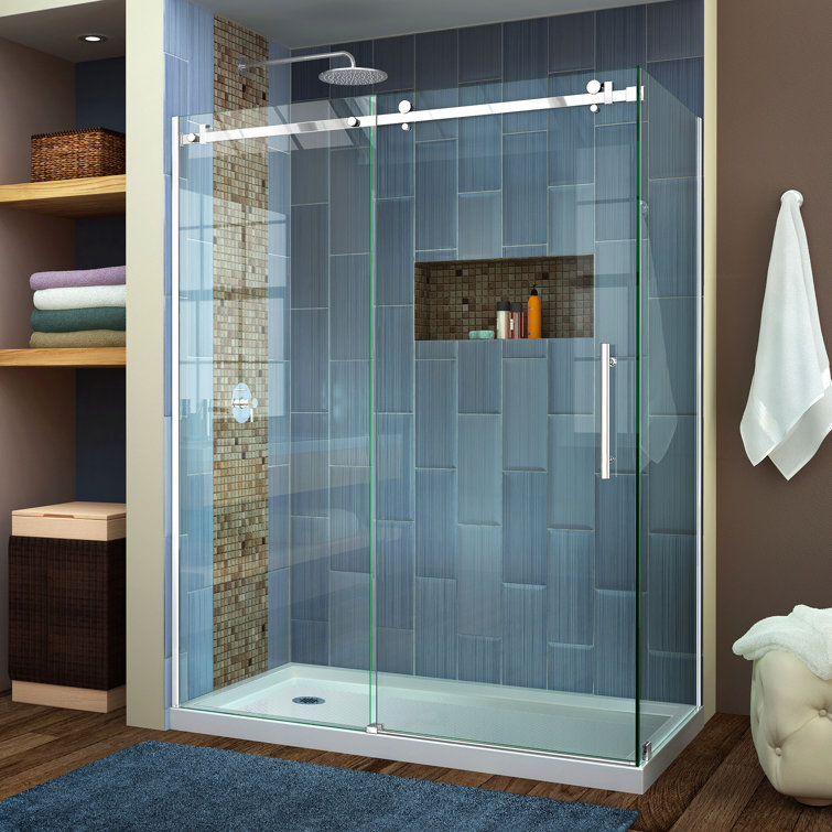 Enigma Air 60" Frameless Sliding Shower Enclosure in Polished Stainless Steel