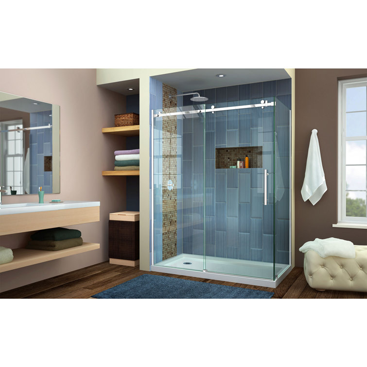 Enigma Air 60" Frameless Sliding Shower Enclosure in Polished Stainless Steel
