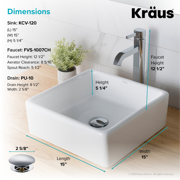 White Ceramic Square Vessel Sink with Chrome Faucet