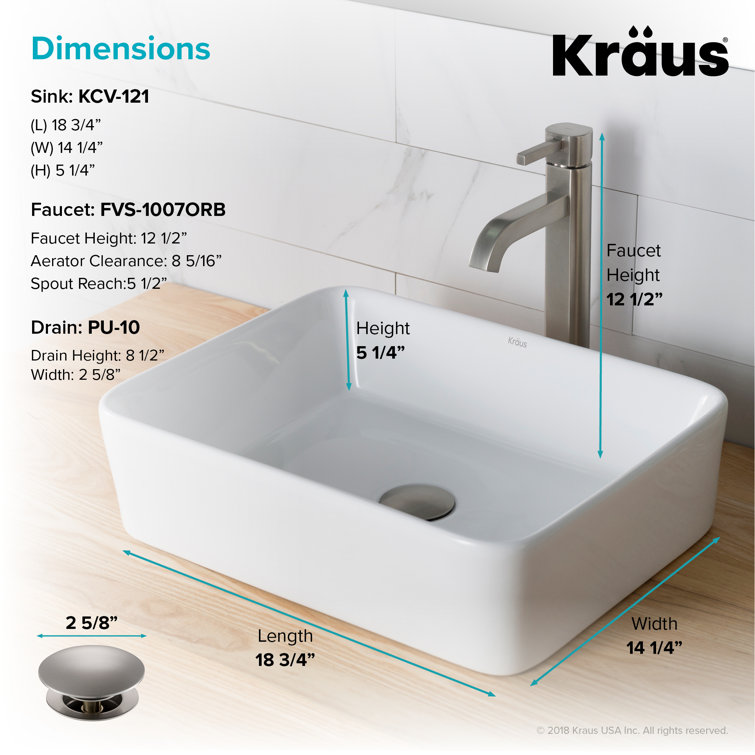 White Ceramic Rectangular Vessel Sink with Satin Nickel Faucet