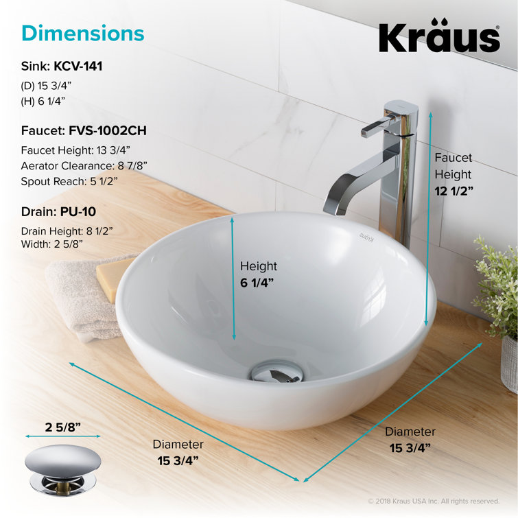 White Ceramic Round Vessel Sink with Chrome Faucet