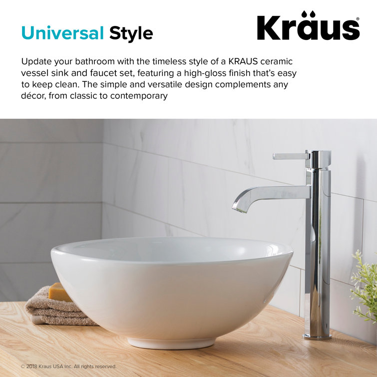 White Ceramic Round Vessel Sink with Chrome Faucet