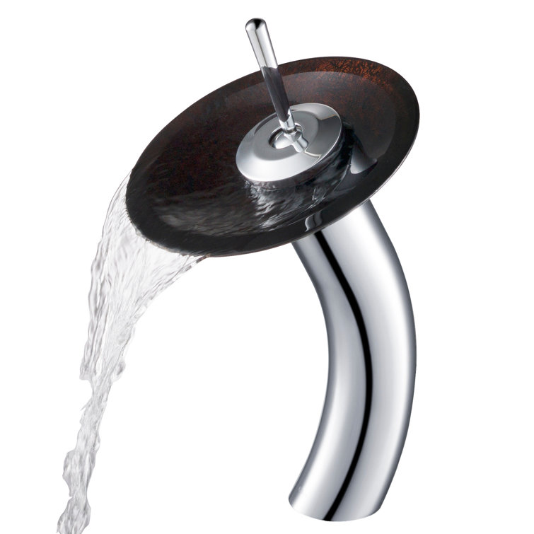 Copper Brown Glass Vessel Sink with Chrome Waterfall Faucet