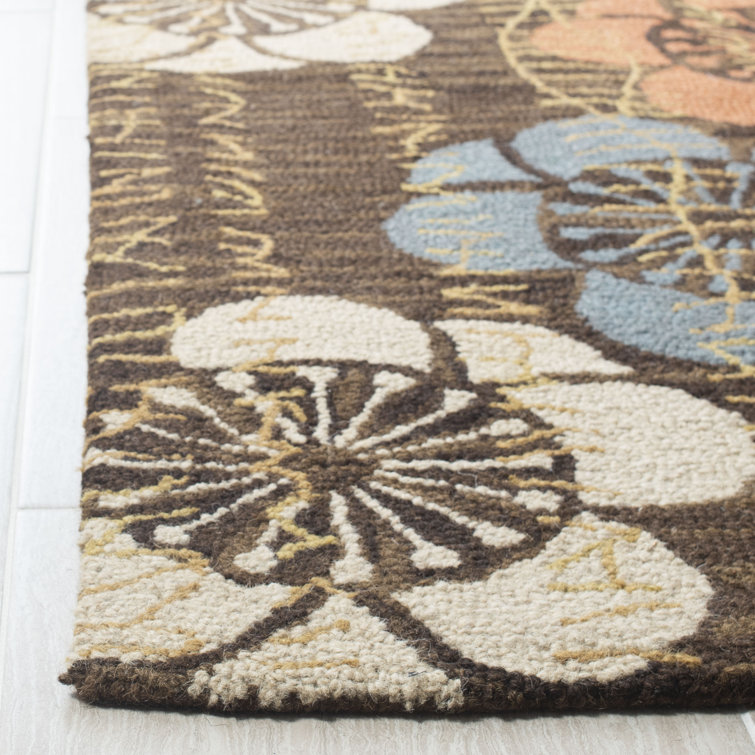 Handmade Tufted Blue and Brown Wool Floral Rug