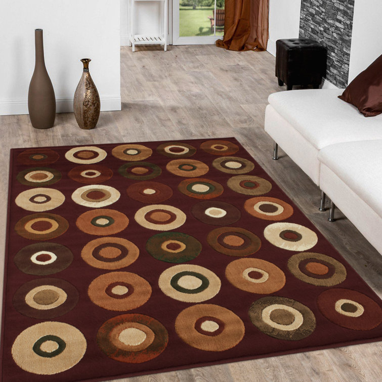 Maroon and Beige Geometric Pattern Synthetic Area Rug