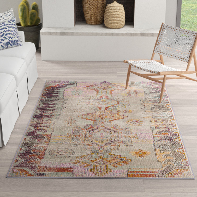 Neoma Light Grey and Purple 8' x 10' Synthetic Area Rug