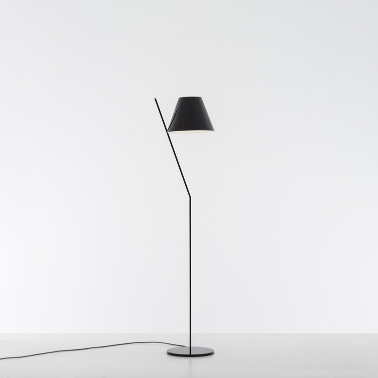 Polished Black Geometric Floor Lamp with Aluminum Stem