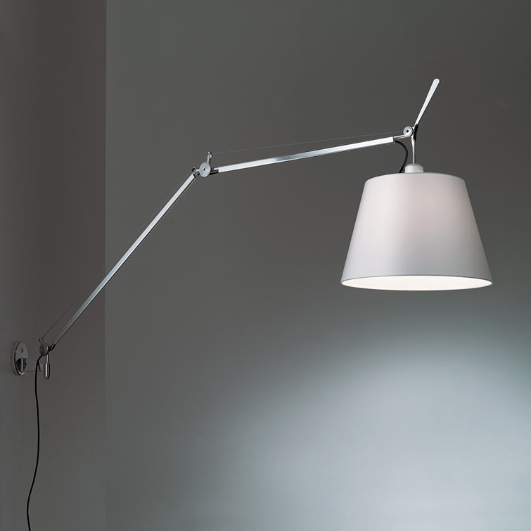 Silver Adjustable Aluminum Swing Arm Wall Sconce with Dimmer
