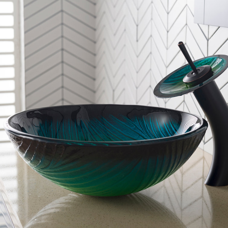 Nei Green Tempered Glass Circular Vessel Sink, 17 inch