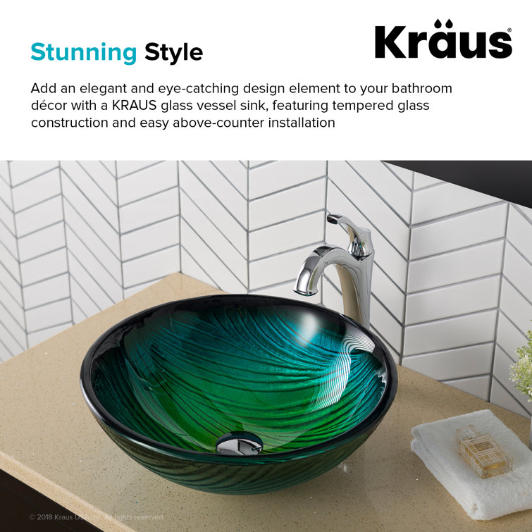 Nei Green Tempered Glass Circular Vessel Sink, 17 inch